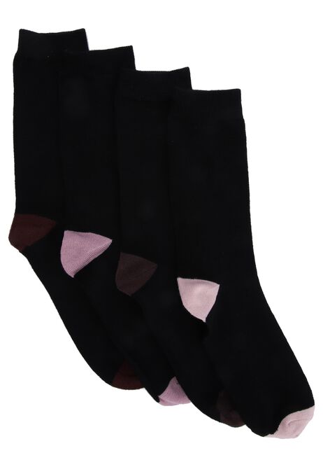 Womens 4pk Black Heel & Toe Ankle Socks