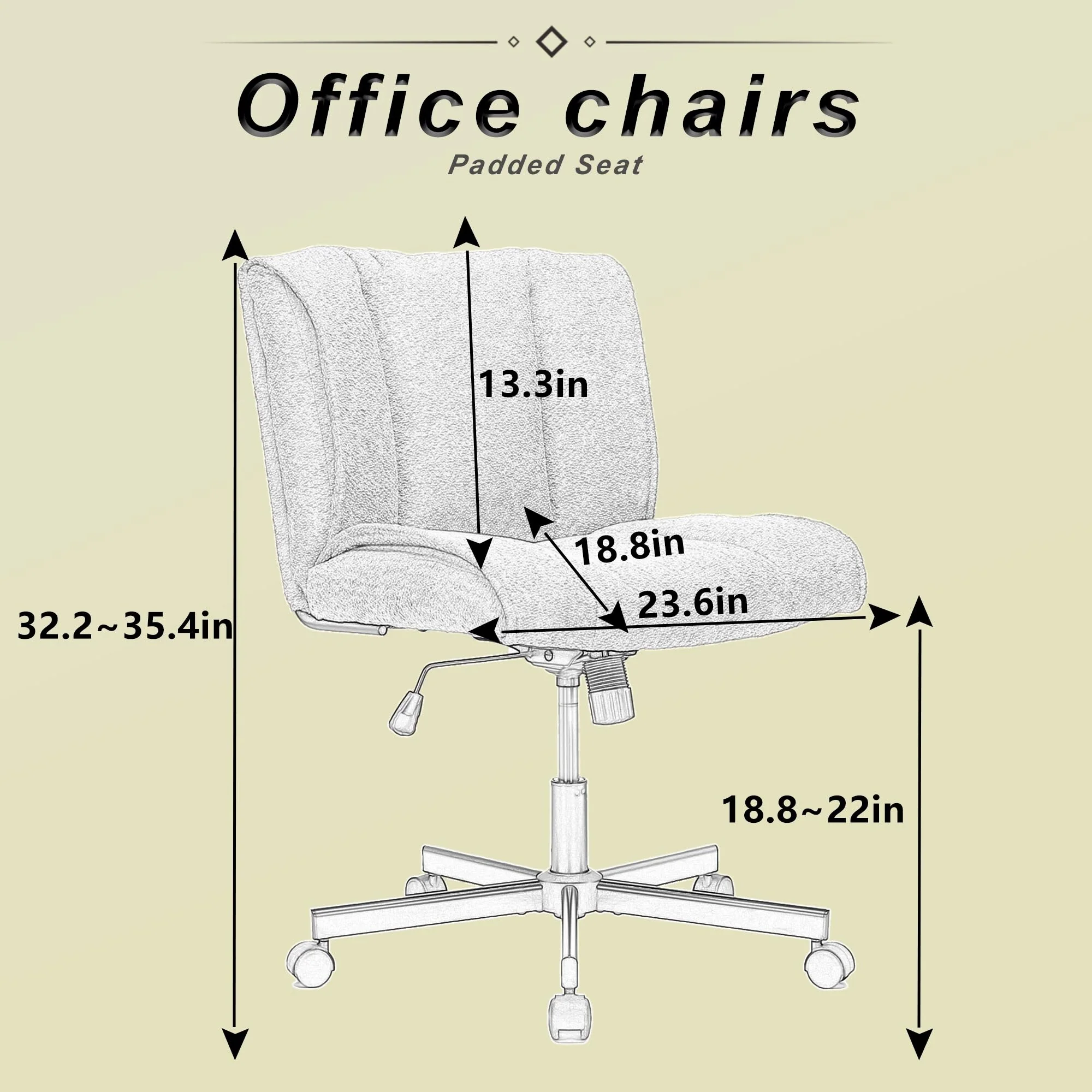 Armless Desk Chairs with Wheels, Office Chair Vanity Chair Adjustable Swivel Chairs Computer Task Chairs for Home Base