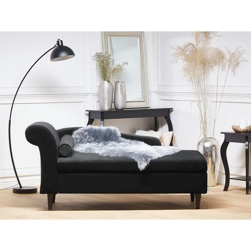 LUIRO - Chaise longue - Zwart - Linkerzijde - Fluweel