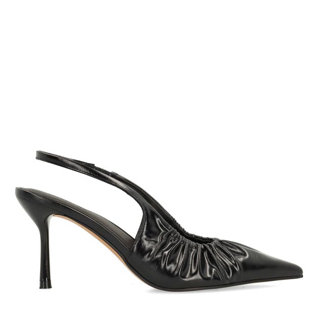Zwarte slingback pumps met rimpel effect