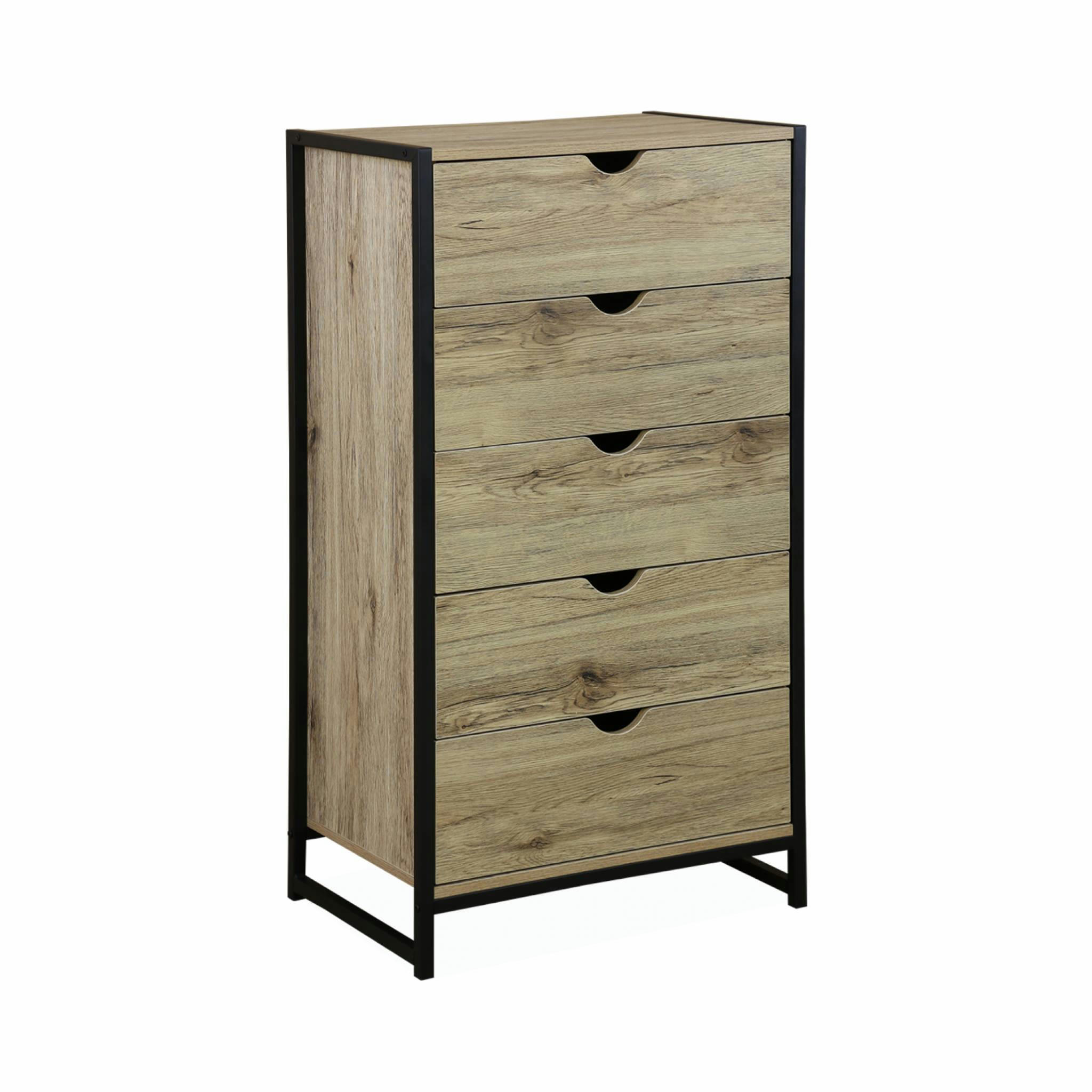 LOFT - Commode industrielle effet bois et métal 5 tiroirs