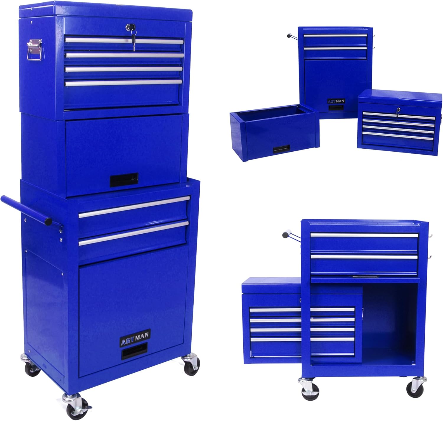 RYH 6 Drawers Rolling Tool Chest & Tool Box on Wheels | Heavy Duty Metal Cart with Ball Bearing Drawers | Fits US General Tool Box for Garage Storage(Blue, 6 Drawers 3 in 1/51.99 H × 20.87 W)
