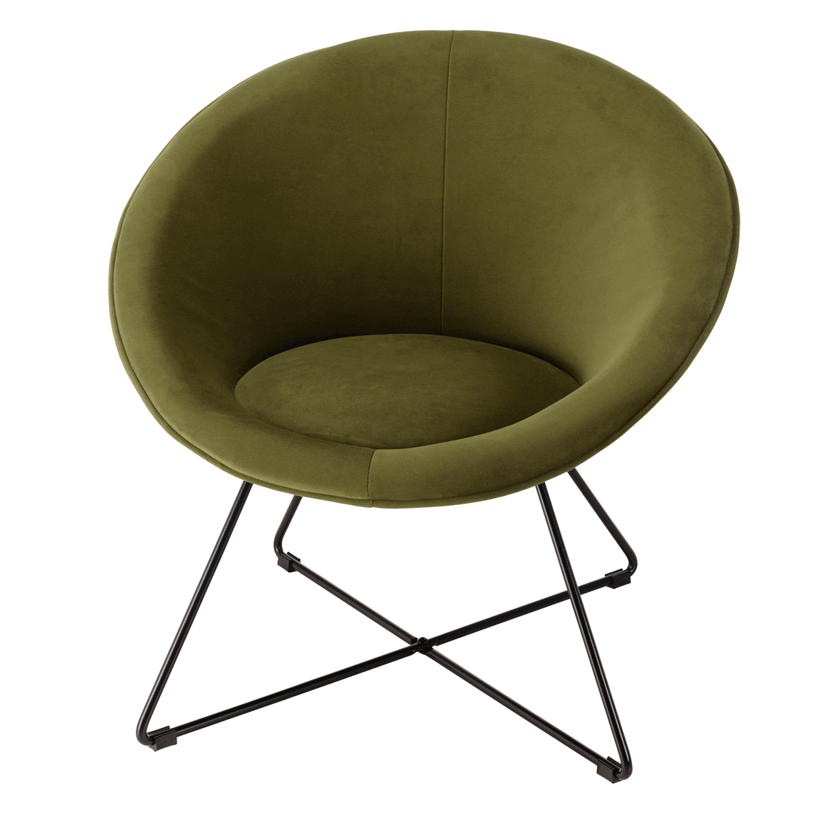 Fauteuil de salon rond velours vert olive TIM