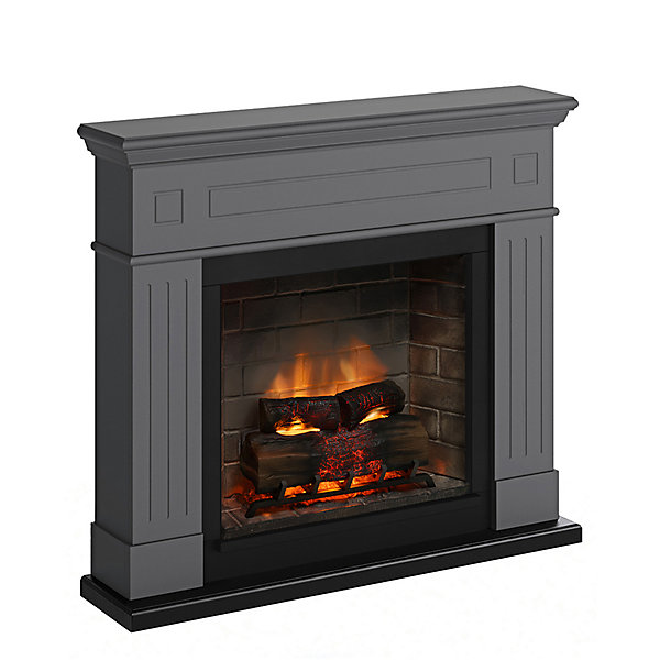 Cheminée électrique connectée 1400W - LARSEN Powerflame 2 - effets flammes 3D et crépitement - Gris