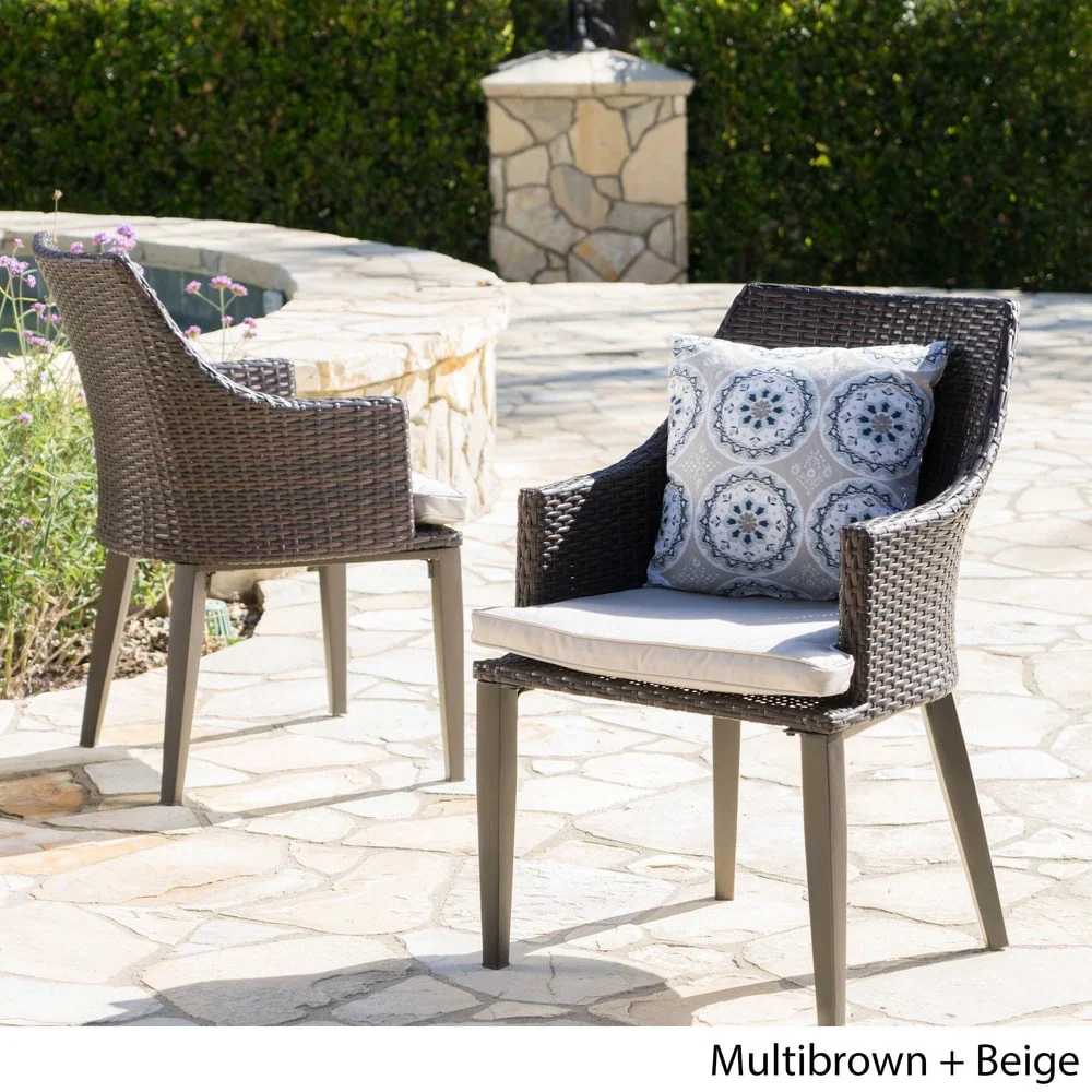 Hillhurst Outdoor Wicker Dining Chairs with Cushions (Set of 2) by Christopher Knight Home