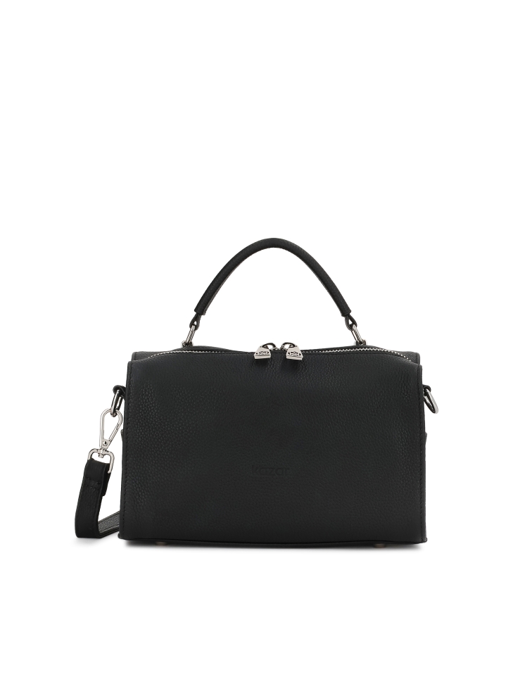 Leather handbag with a geometric shape