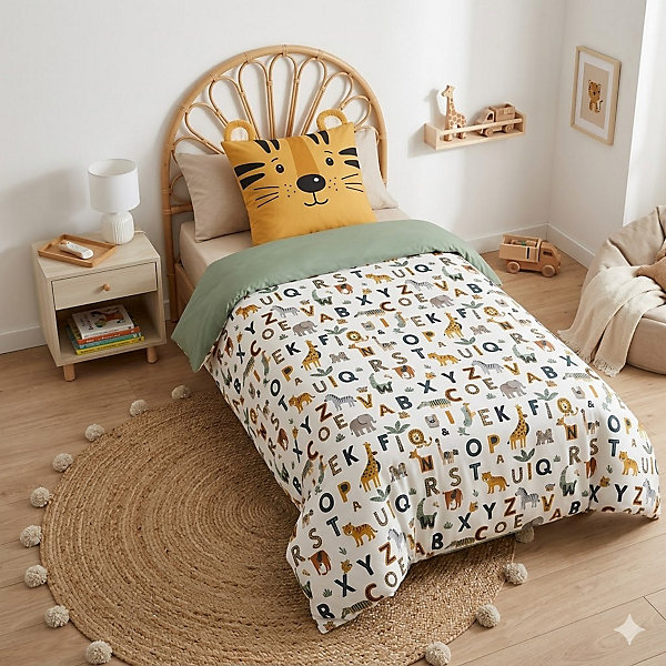 Housse de couette   taie enfant Tigre Lion