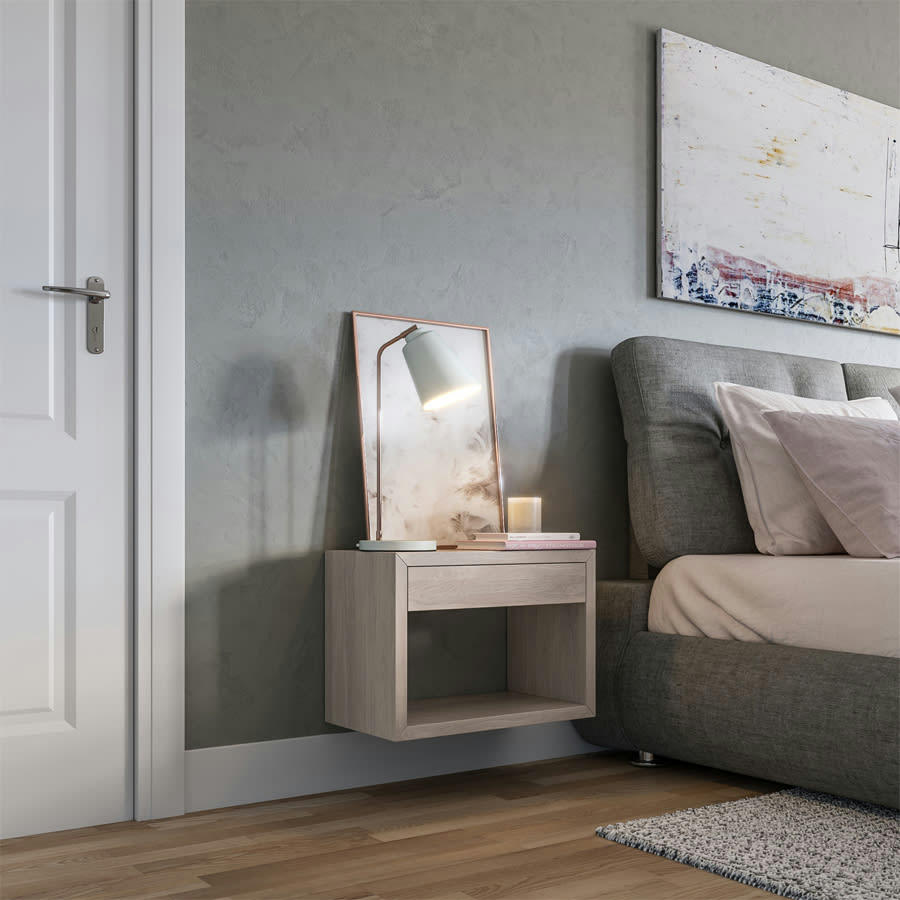 HUGO - Table de chevet avec tiroir en bouleau blanc, grande