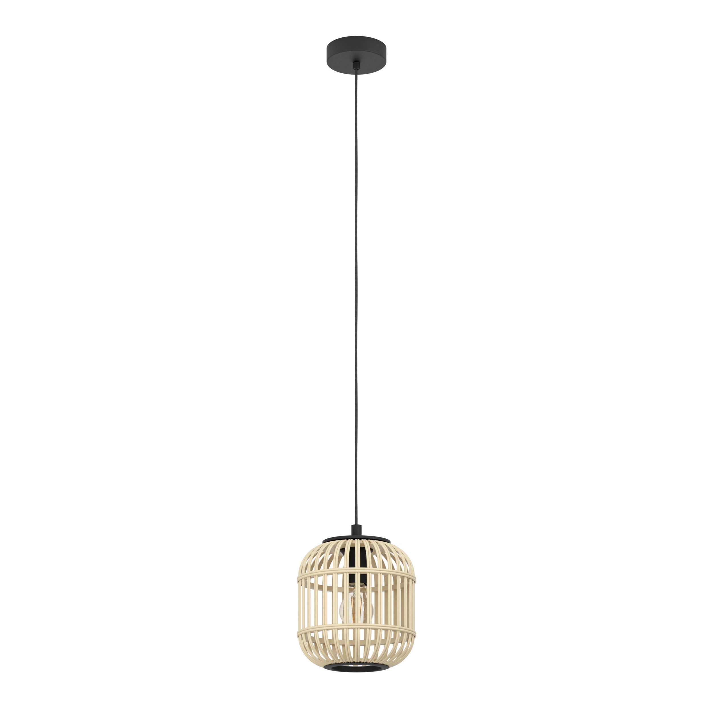 EGLO hanglamp Bordesley - 1 lichts - ø21cm. - e27 - zwart/bamboo