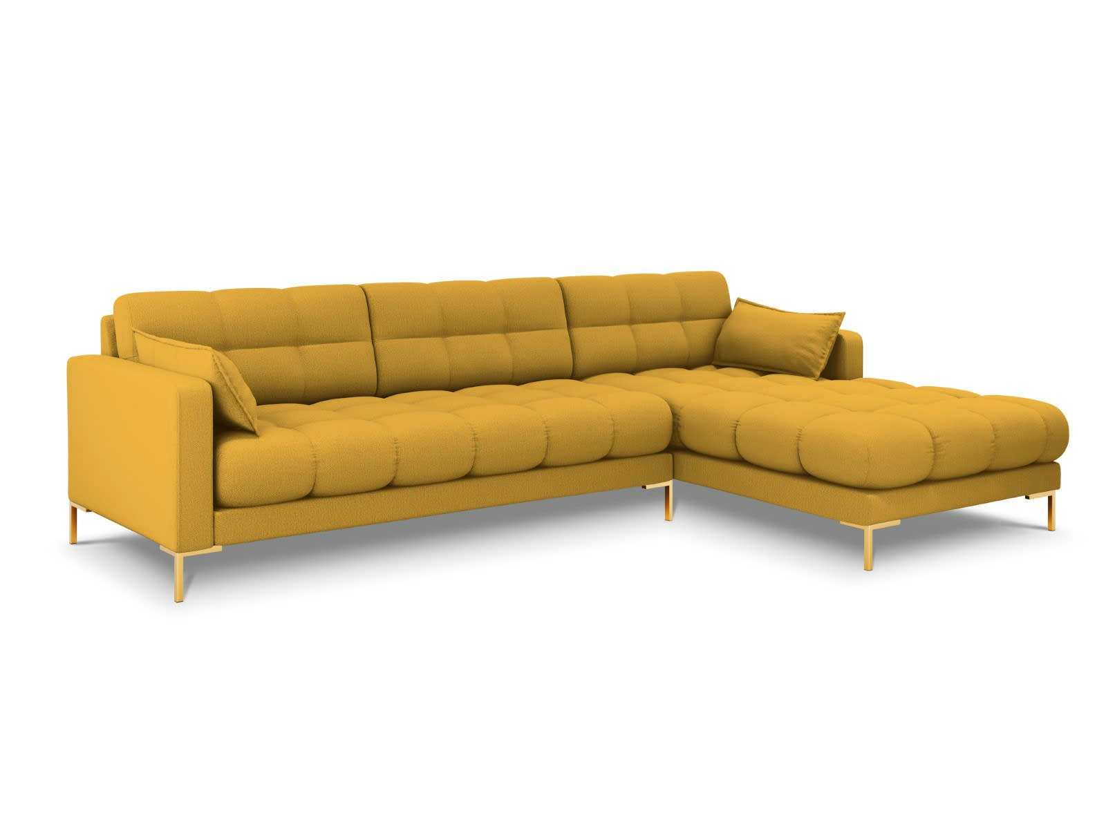 MAMAIA - Canapé d'angle droit 5 places en tissu structurel jaune