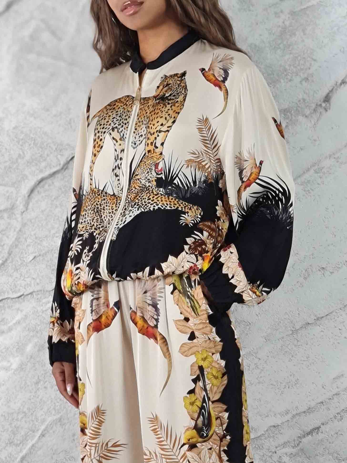 Exotic Jungle Print Wide Leg Pants