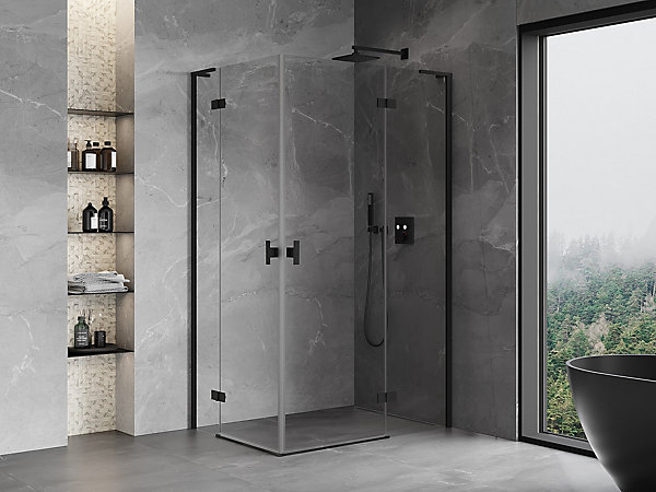Mexen Mist-H L Duo cabine de douche pivotante droite 75 x 110 cm, transparent, noir - 8A5L-075L-110P-70-00