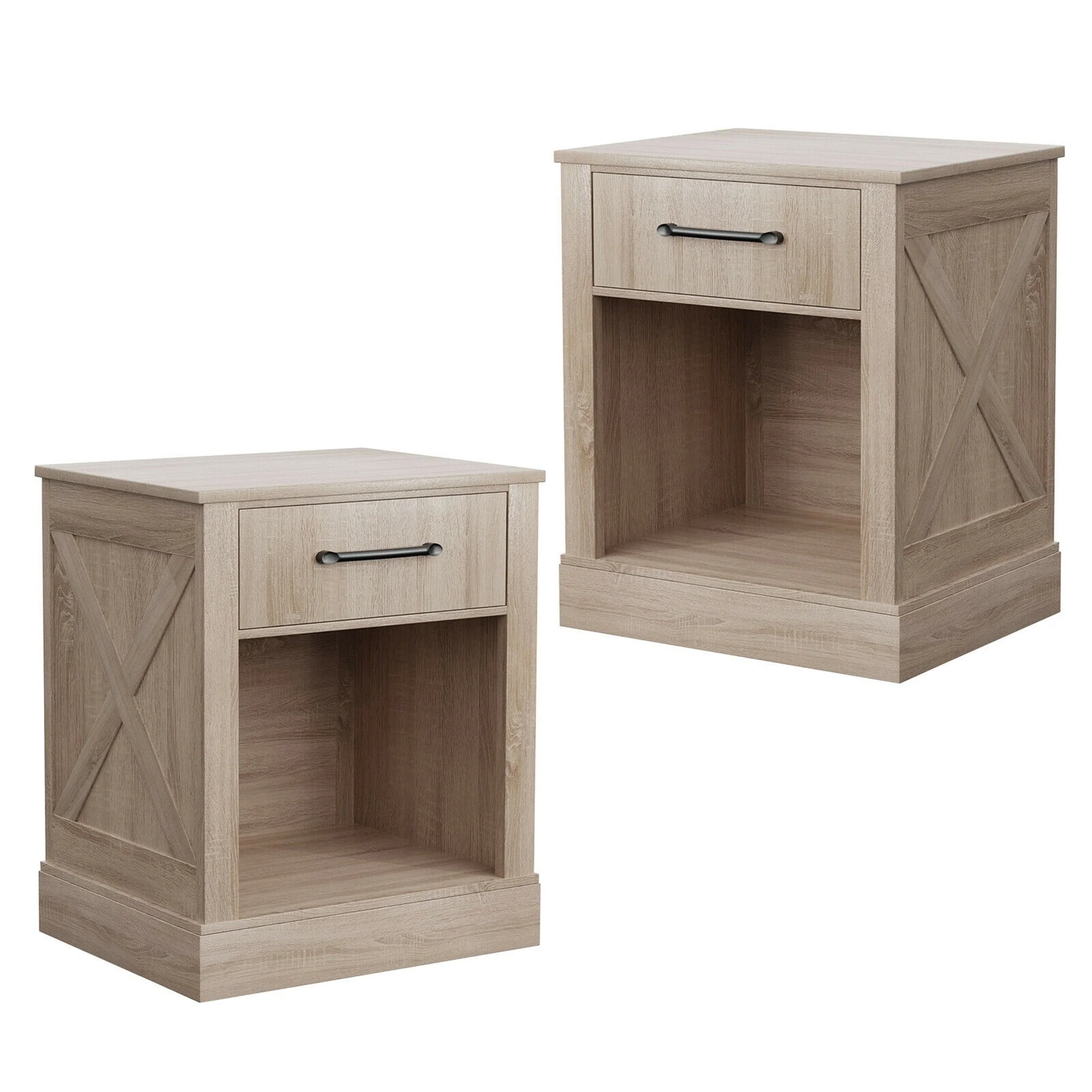 Gymax 2PCS Nightstand with Drawer and Shelf Rustic Wooden Bedside