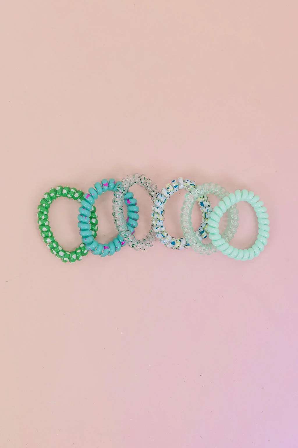 Green & Aqua Coil Hair Ties – 6 Pack