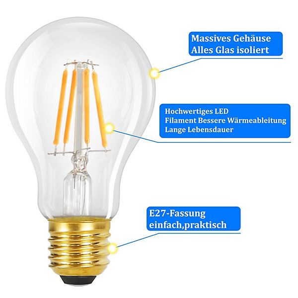 NETTLIFE Ampoules LED 6 pièces ampoule E27 4W 2700K A60 ampoules Edison vintage
