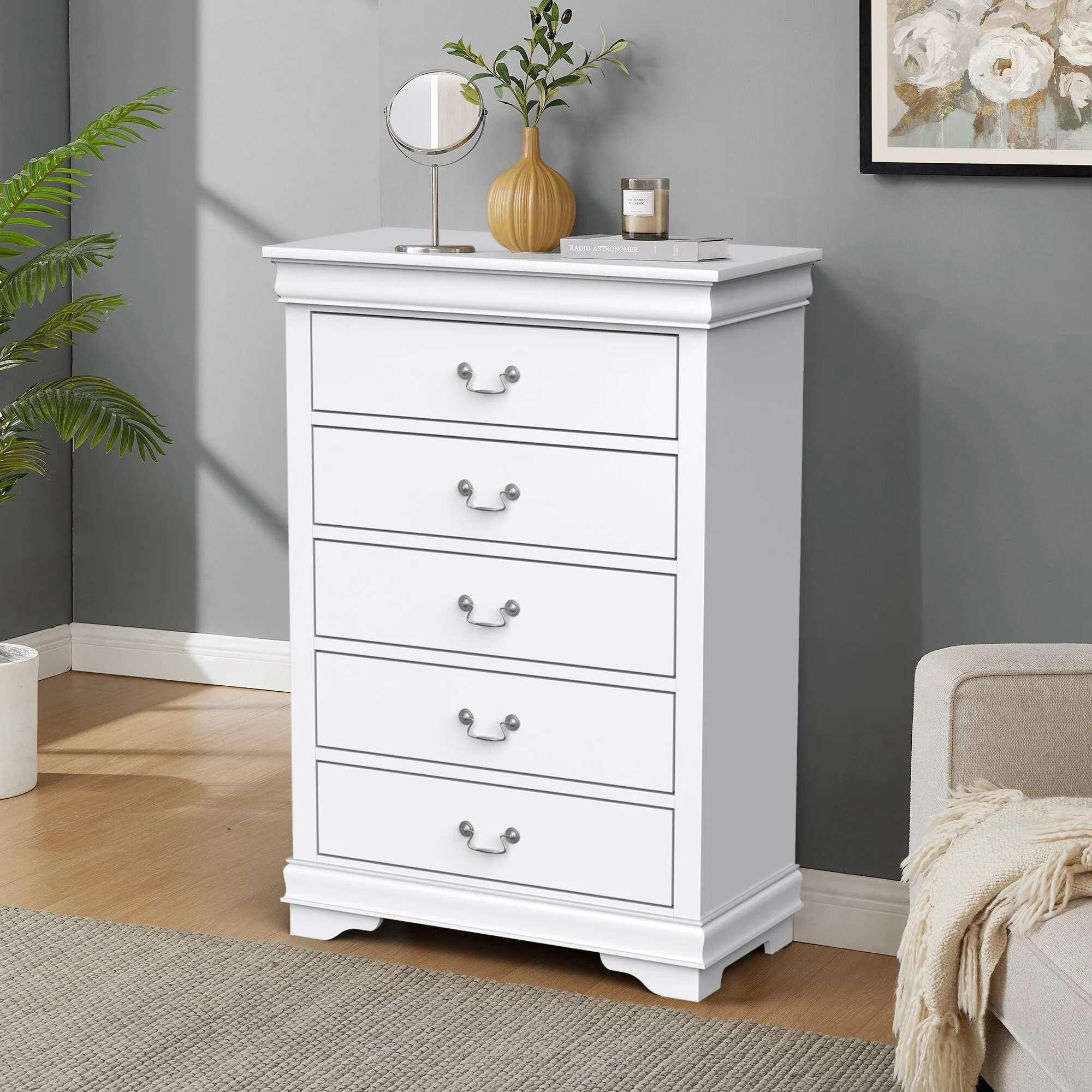 48 Tall Modern White Solid Wood 5-drawer Storage Chest
