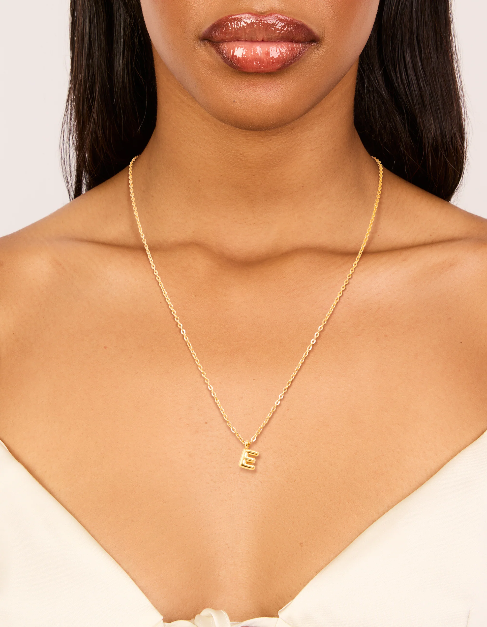 Waterproof Gold Plated Stainless Steel Mini Bubble Letter E Necklace