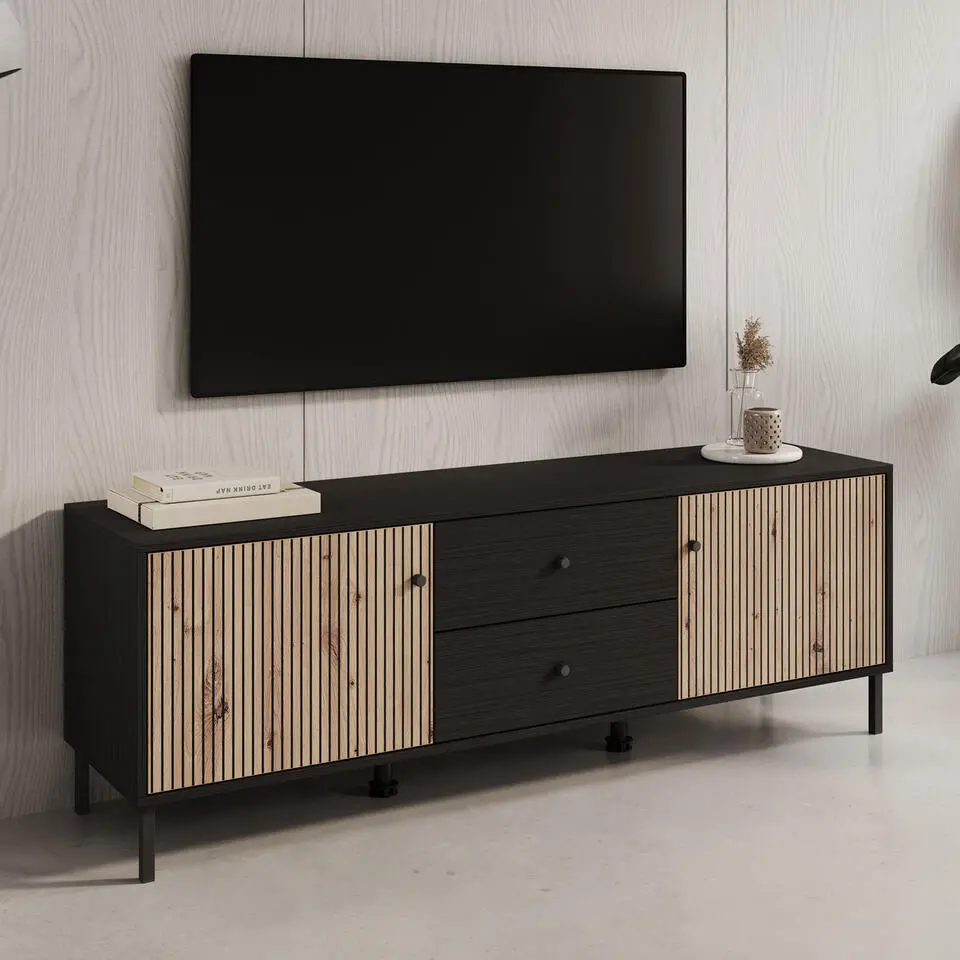 Meubella - TV-Meubel Charles - Zwart eiken - 157 cm