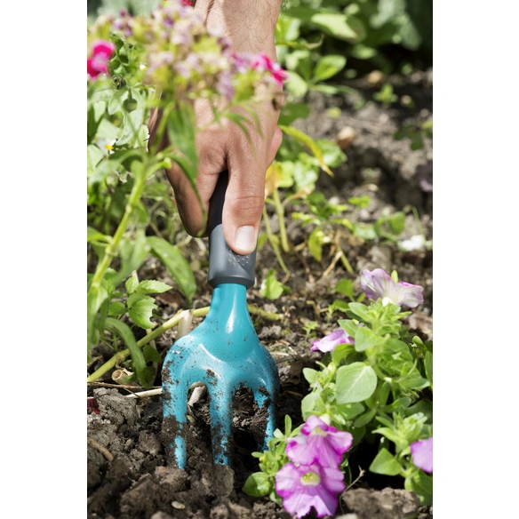 Blumengabel, Arbeitsbreite: 7,5 cm, Stahl/Duroplast, türkis