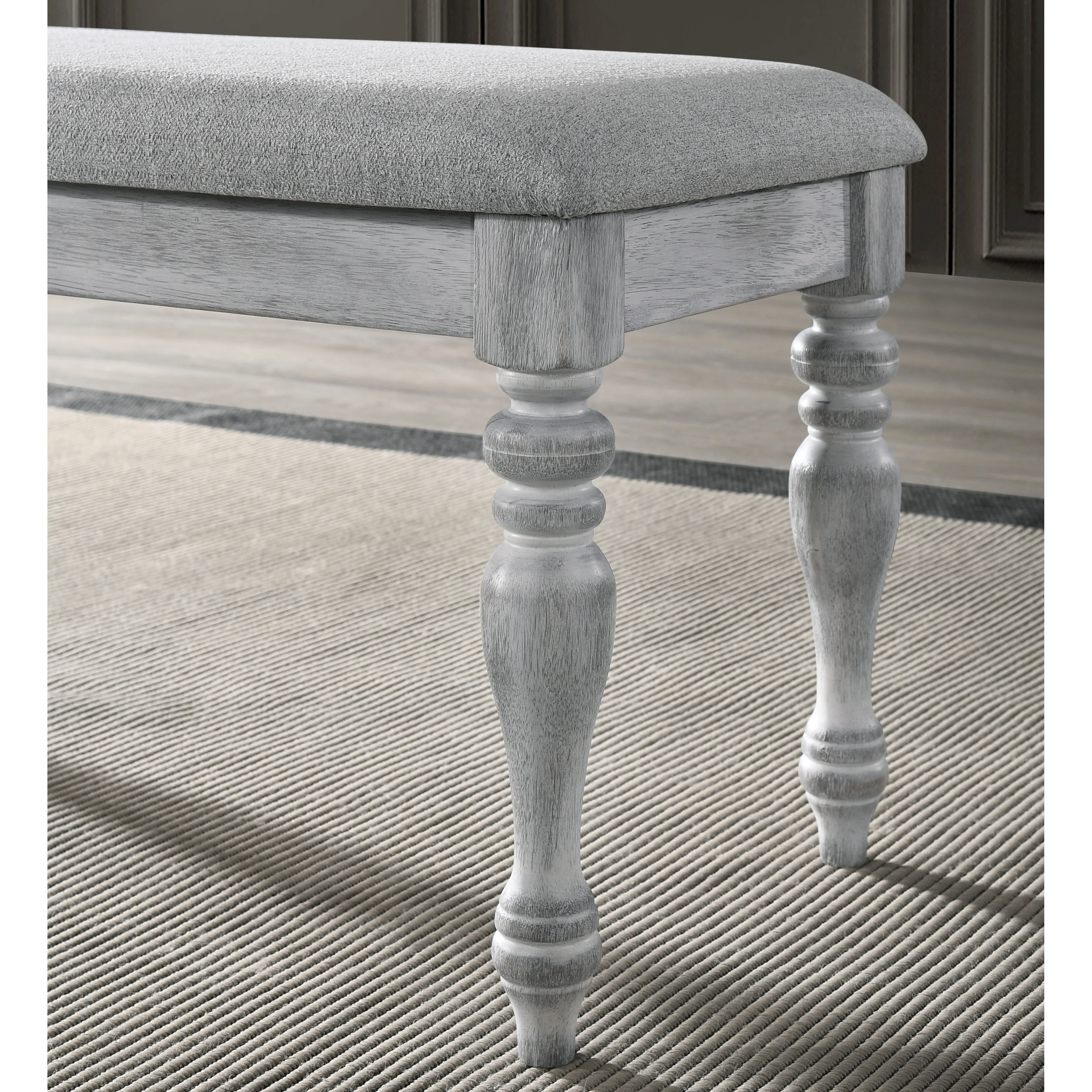 Roundhill Furniture Salines Upholstered Turned Leg Dining Bench, Rustic White