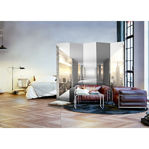 Paravent Urbain évasion Céleste 5 Volets - Déco Intérieure 225 x 172 cm Blanc et Gris