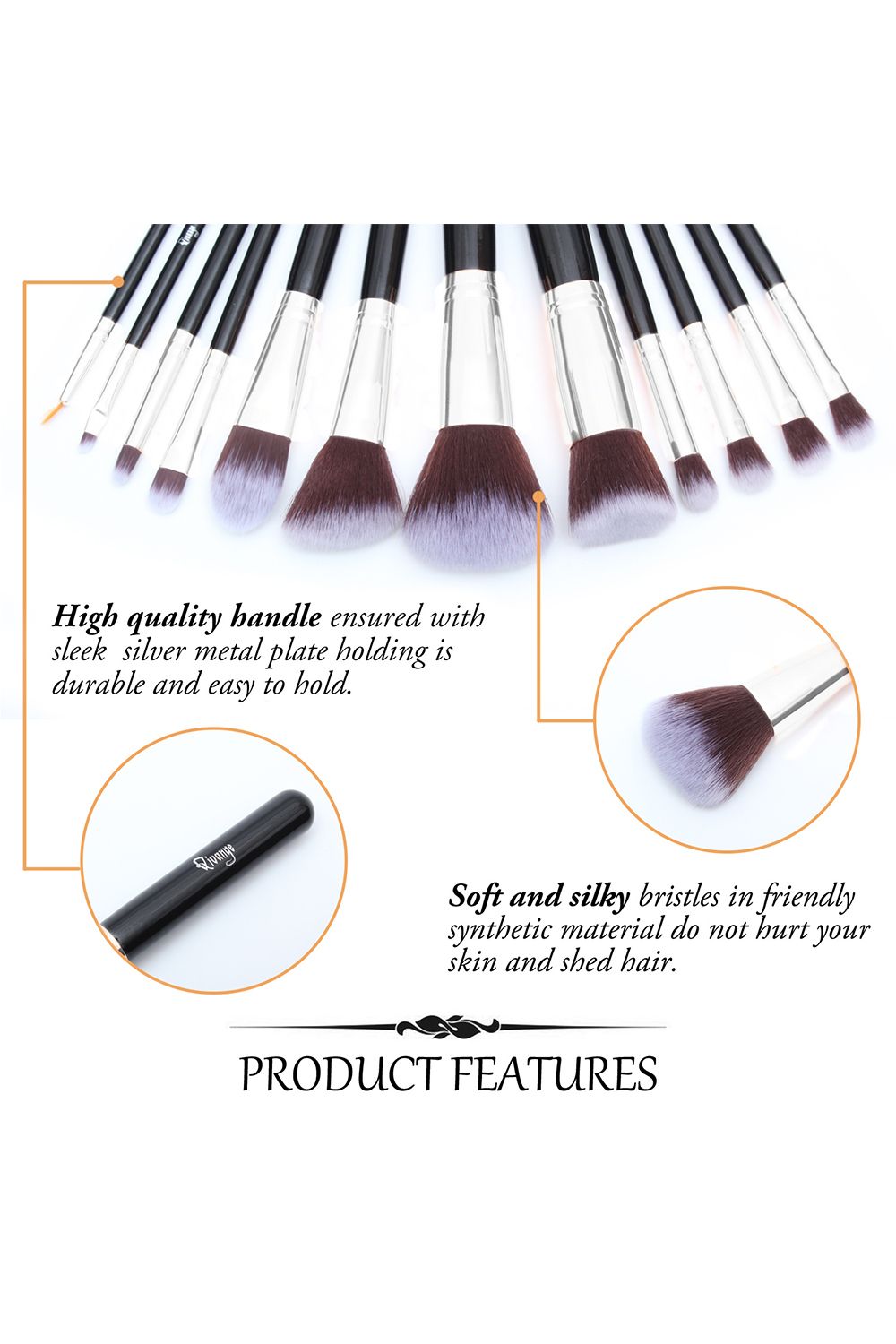 Living and Home 12 Pcs Professional Makeup Brush Set with Makeup Sponge and Brush Egg