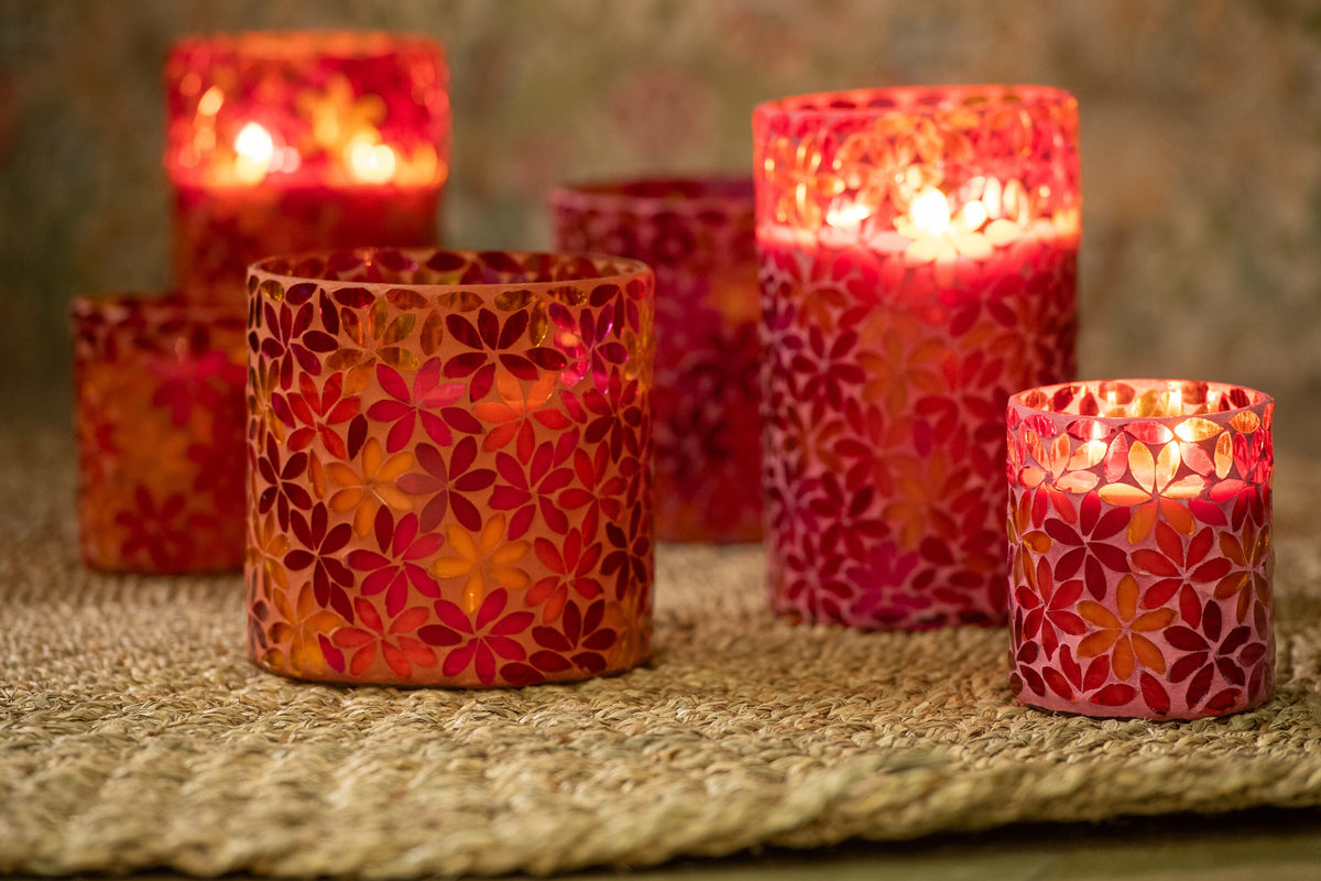 J-Line geurkaars Bloemen Mozaiek - Tender Rose - medium - 2 stuks - 55U