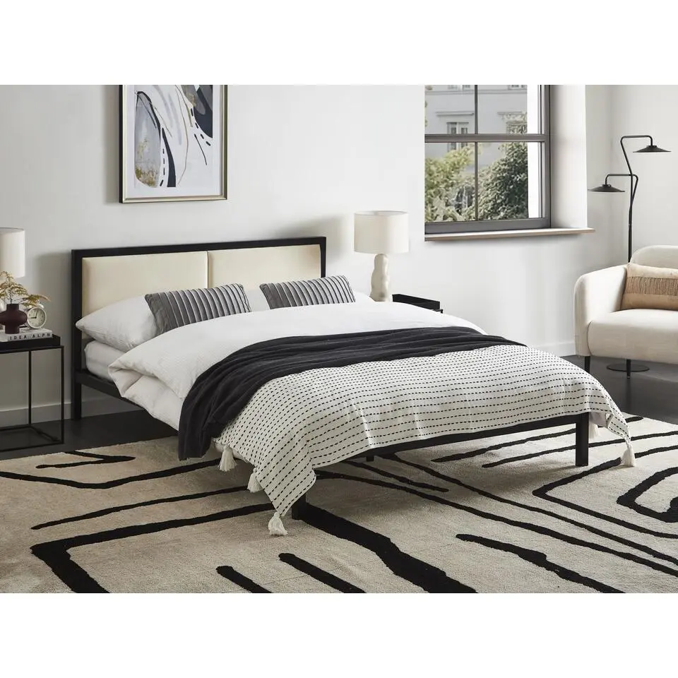 CLAMART - Tweepersoonsbed - Lichtbeige/Zwart - 140 x 200 cm - Metaal
