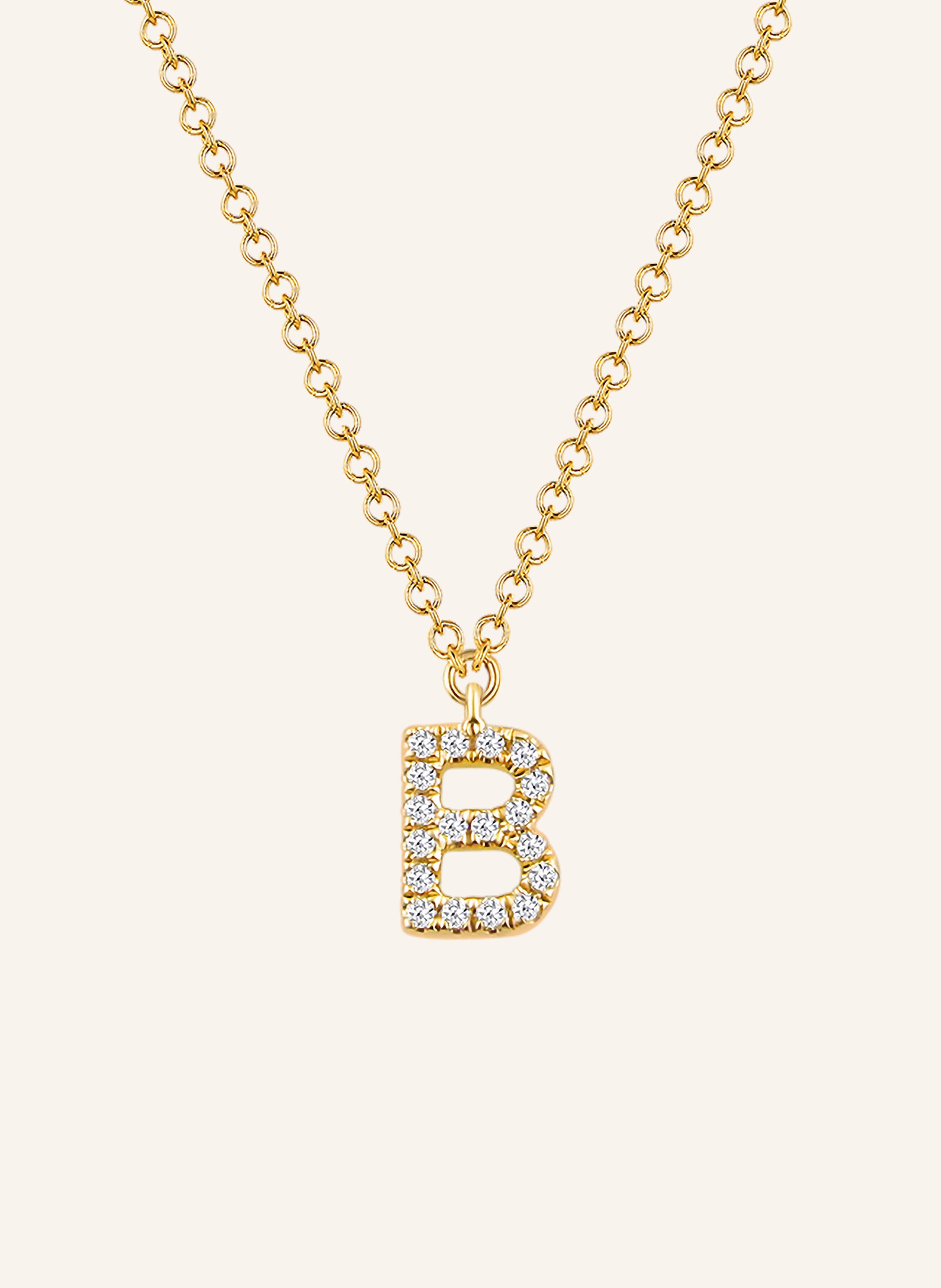 Leaf INITIALIEN Halskette „B“ aus 14 Karat Gelbgold mit Diamanten