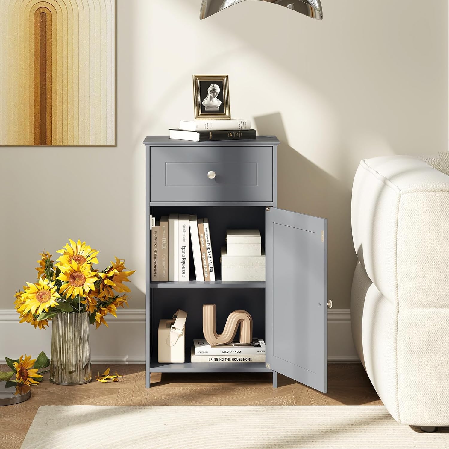 Giantex Floor Bathroom Storage Cabinet - Freestanding Cabinet with Drawer, Door, Adjustable Shelf, Anti-Tipping Device, Storage Organizer for Sofa Side, Bathroom, Living Room