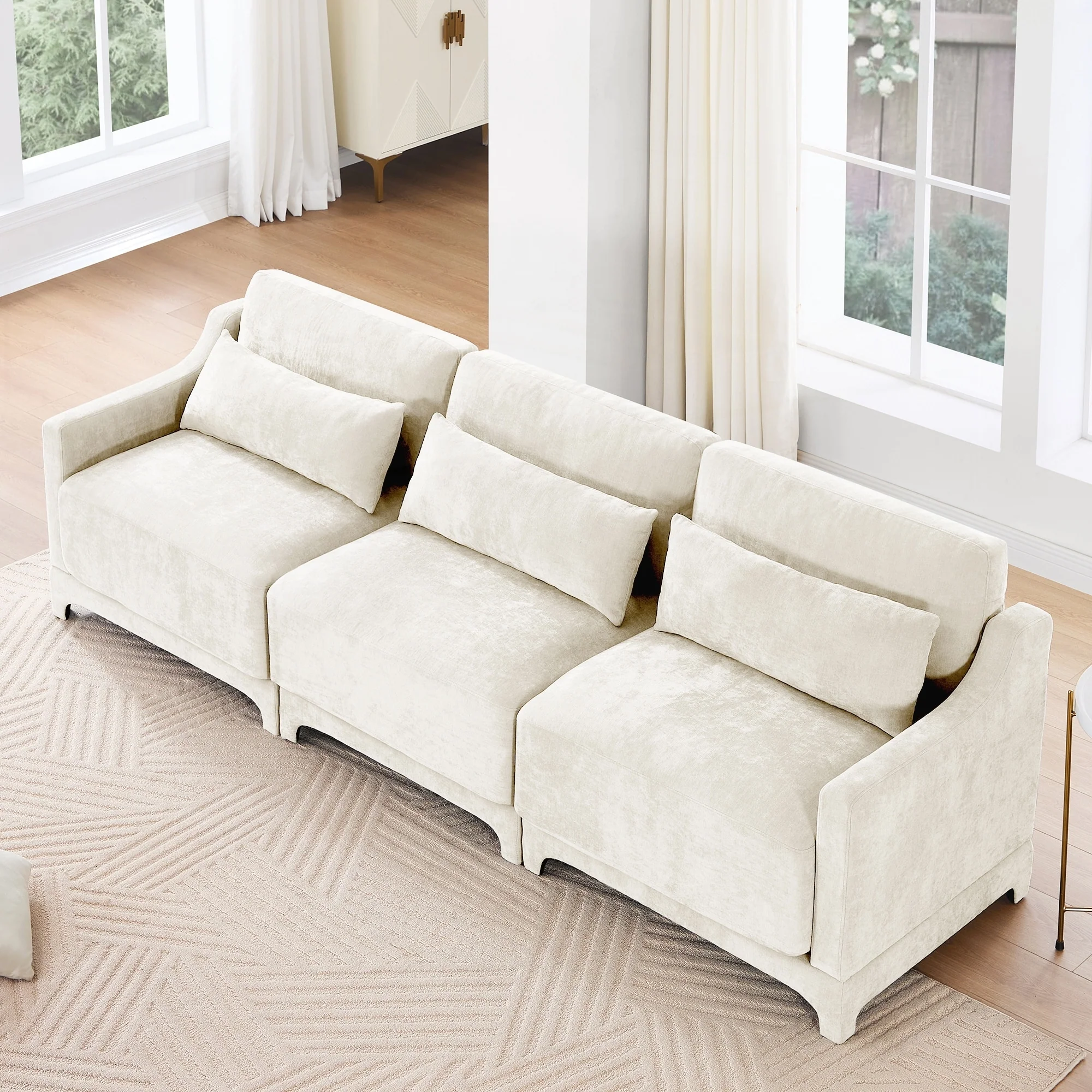 Three seater sofa with lumbar pillow