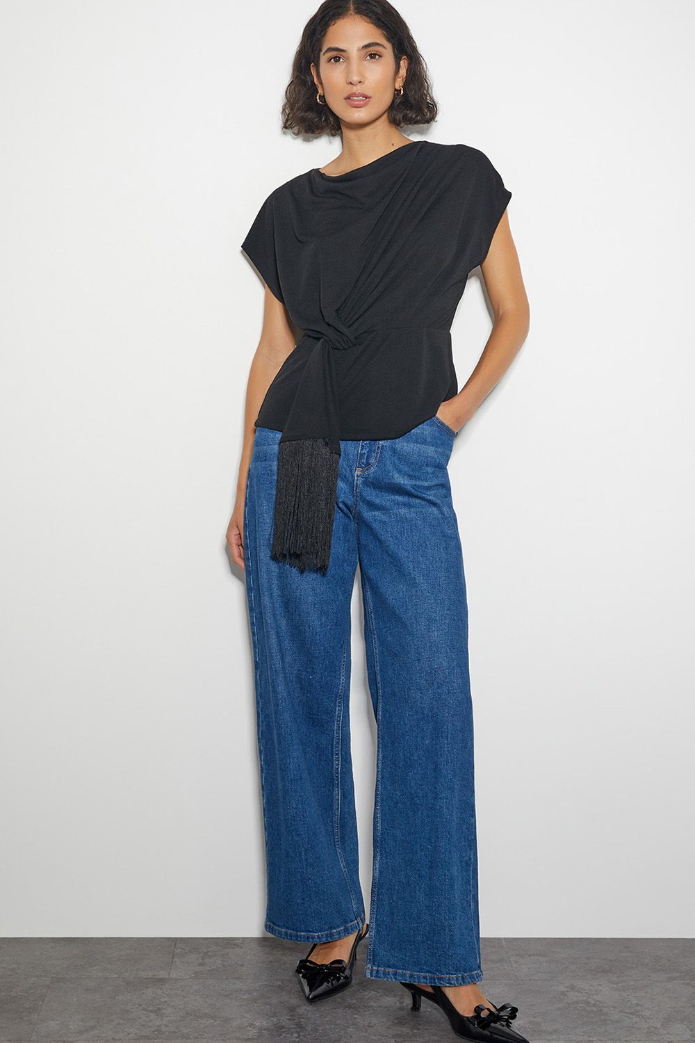 Monsoon Tanya Twist Tassel Jersey Top Black