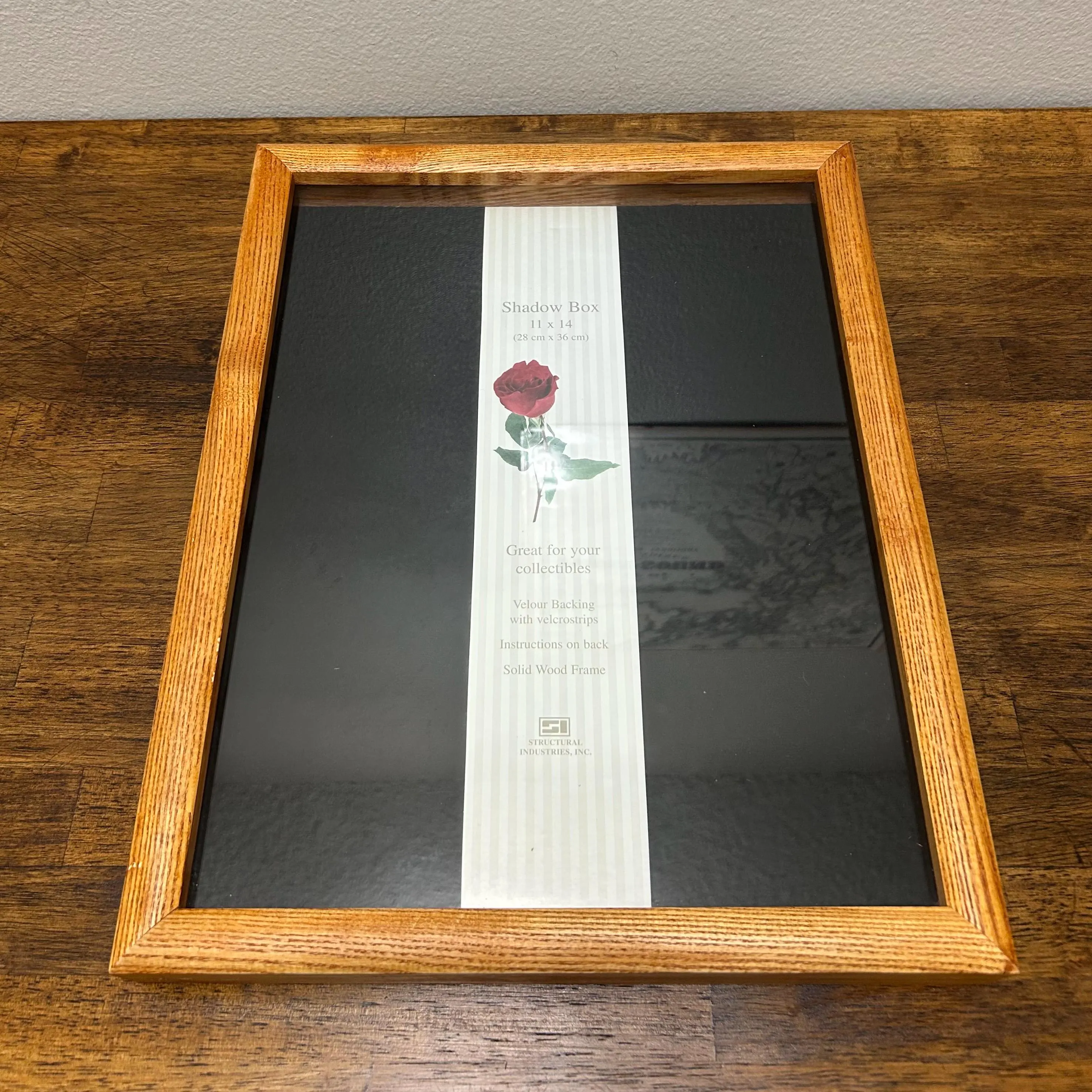 Vintage Wood Shadow Box Display Case, Glass Front Jewelry and Pin Collector Frame, New Old Stock, 11x14