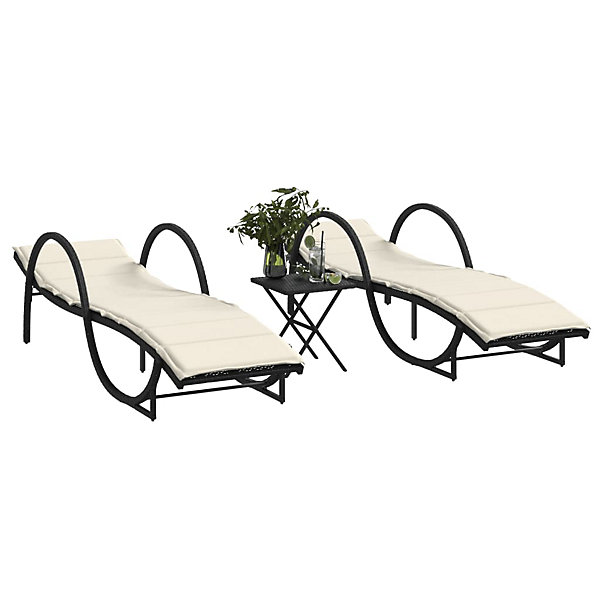 Chaises longues lot de 2 avec table noir résine tressée vidaXL