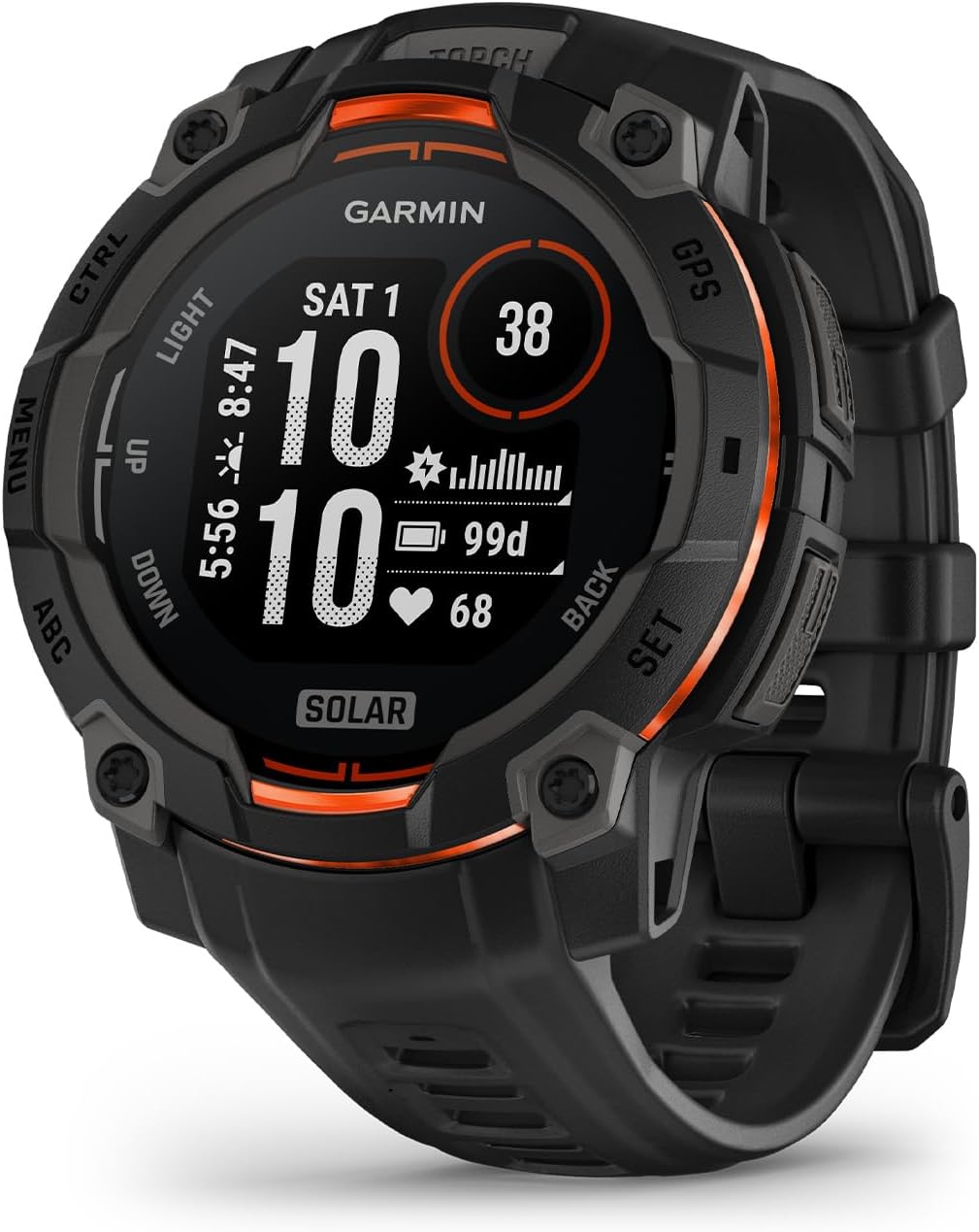 Garmin Instinct® 3 45mm  Solar Charged Display  Rugged Outdoor GPS Smartwatch  Metal-Reinforced Bezel  Built-in Flashlight  Black