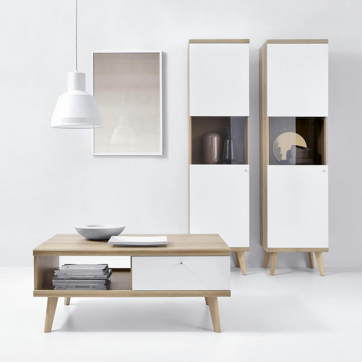 - Vitrine 1 porte naturelle et blanche