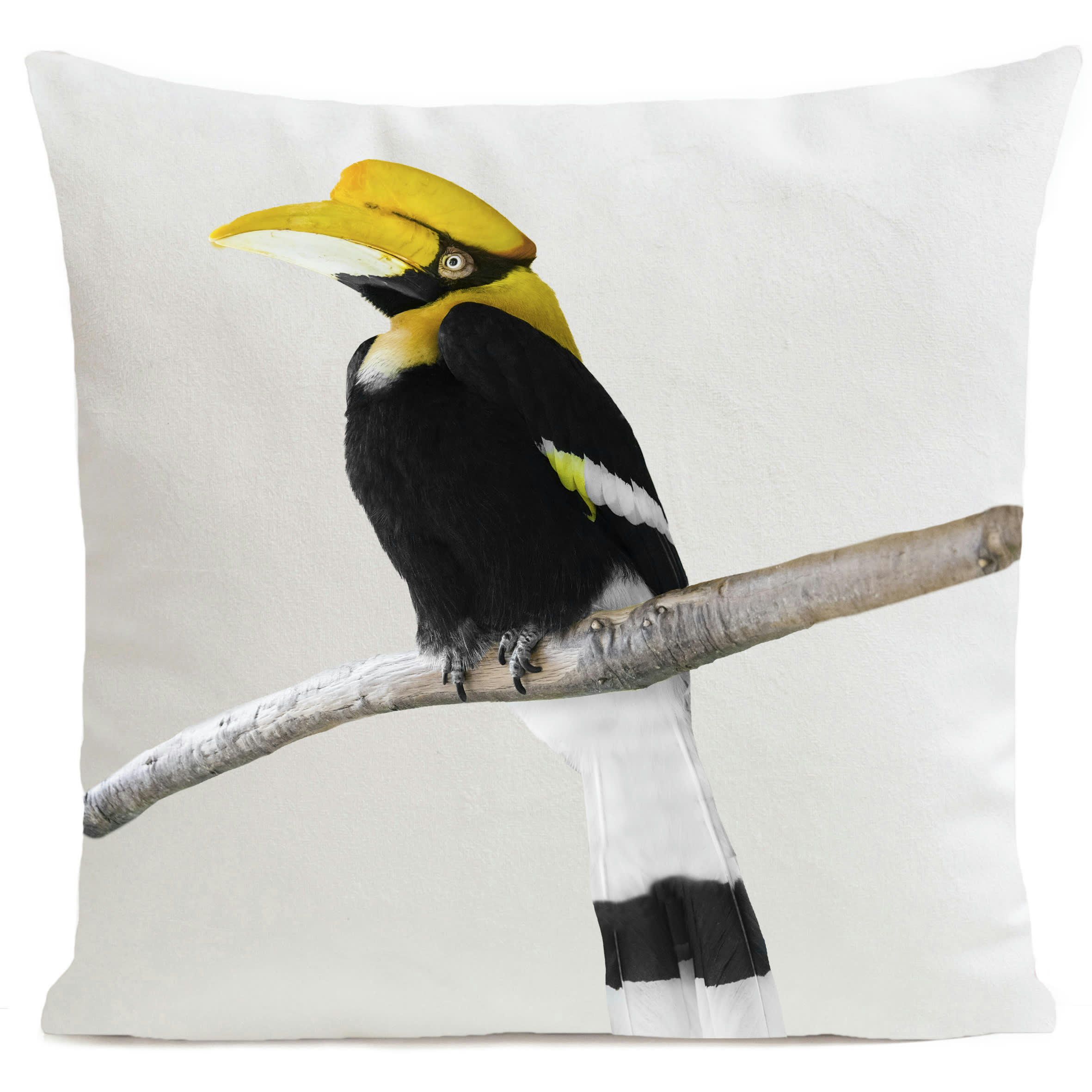 - Coussin tropical oiseau calao  suédine blanc 40x40cm