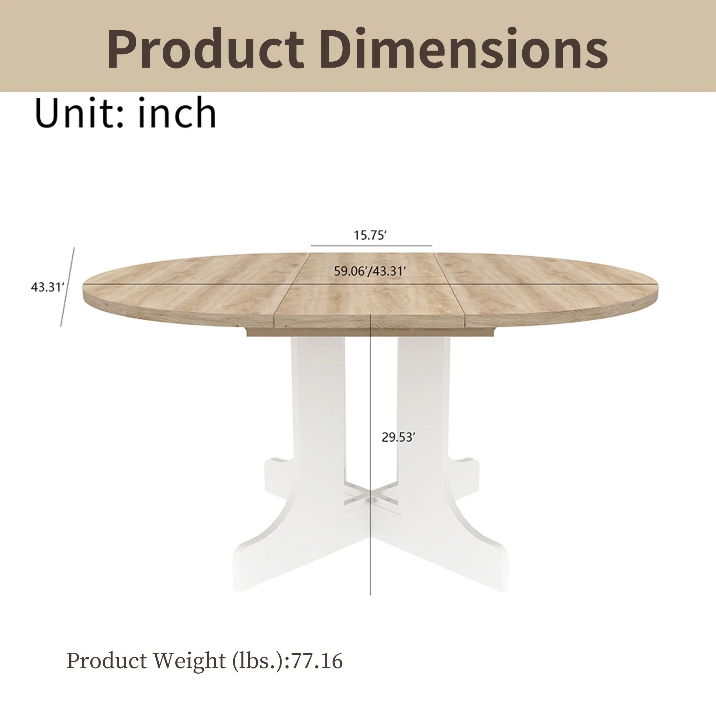 43-59 Expandable Round Dining Table with X-Base, Oak Veneer, Seats 6