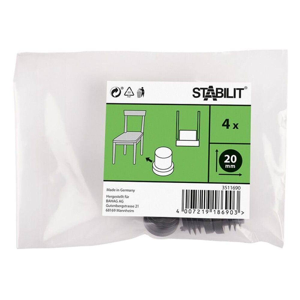 MØBELKNOTTER STABILIT SVART 20MM 4STK