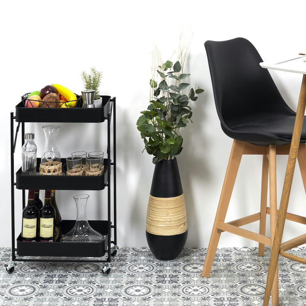 - Desserte pliante à roulettes 3 niveaux noire