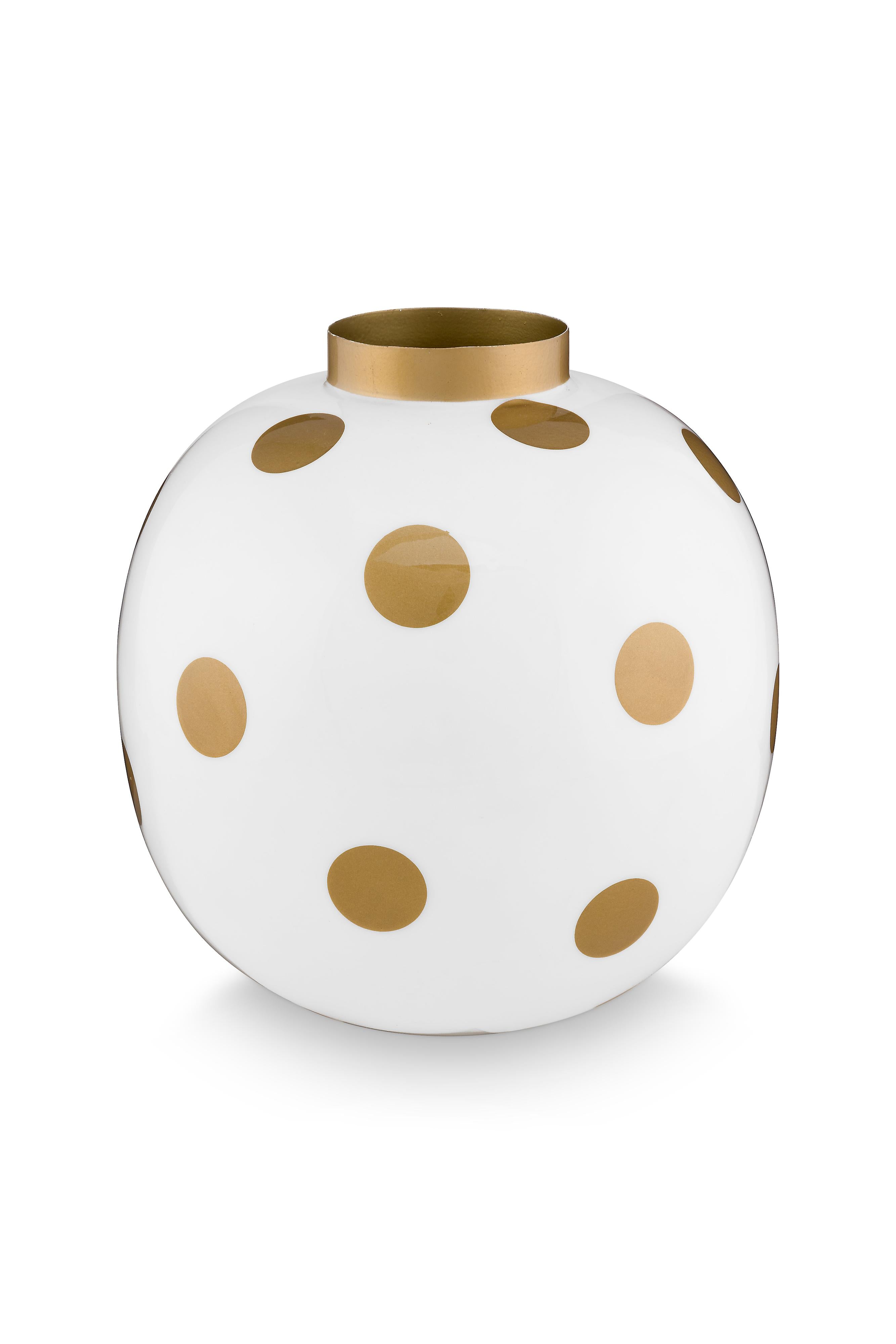 Pip Studio Vaas Dots - Metaal - Wit/ Goud - 23cm