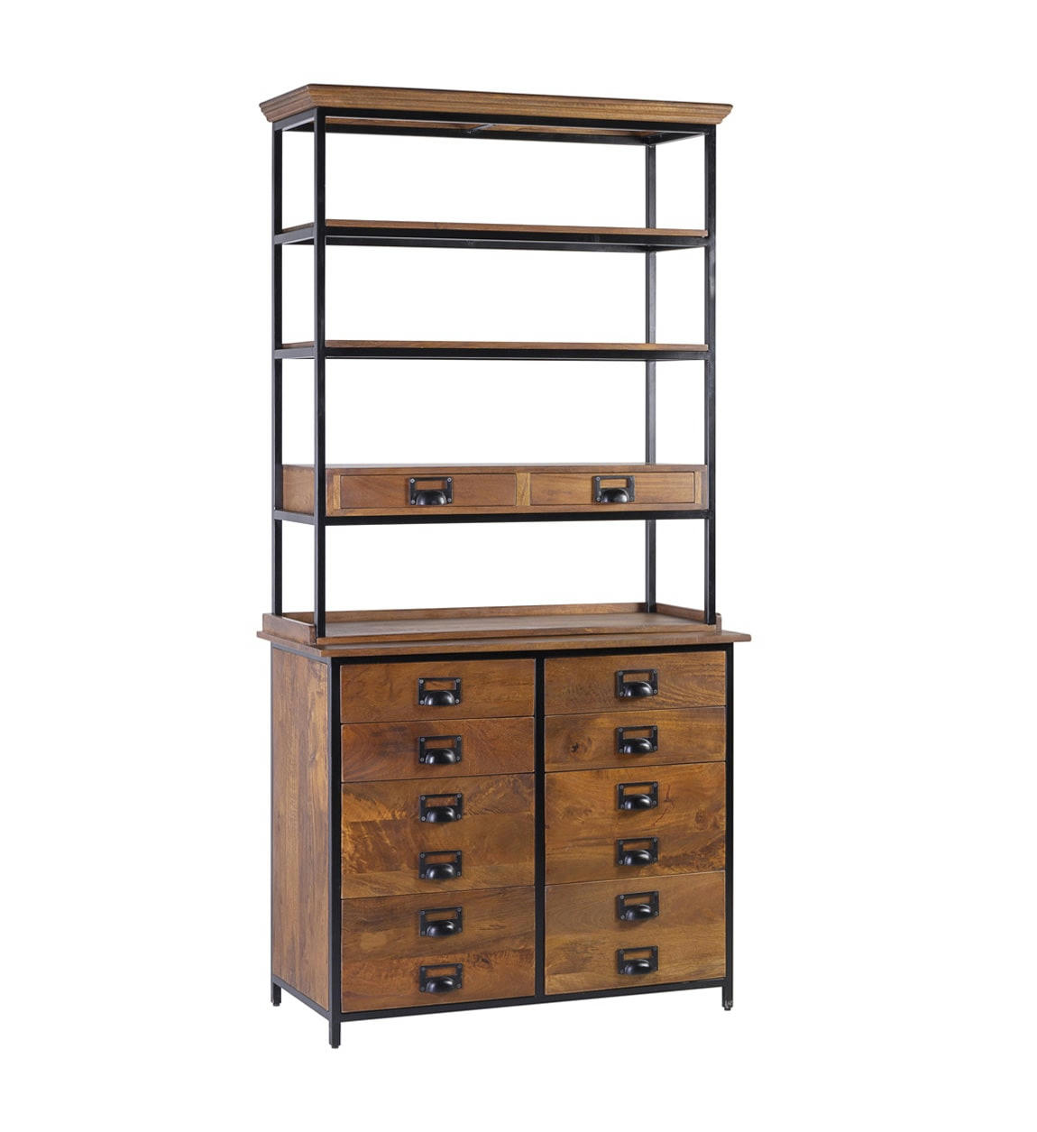 - Bibliothèque en bois de manguier marron et fer noir H200 cm