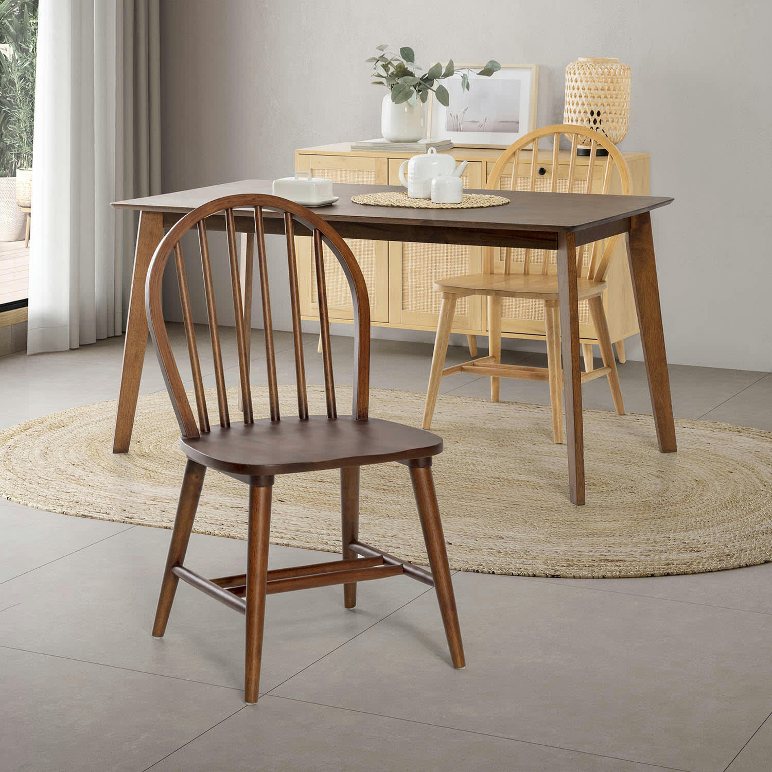 CLARCK - Pack 2 chaises couleur noyer, bois massif, 48 cm x 48 cm x 92 cm