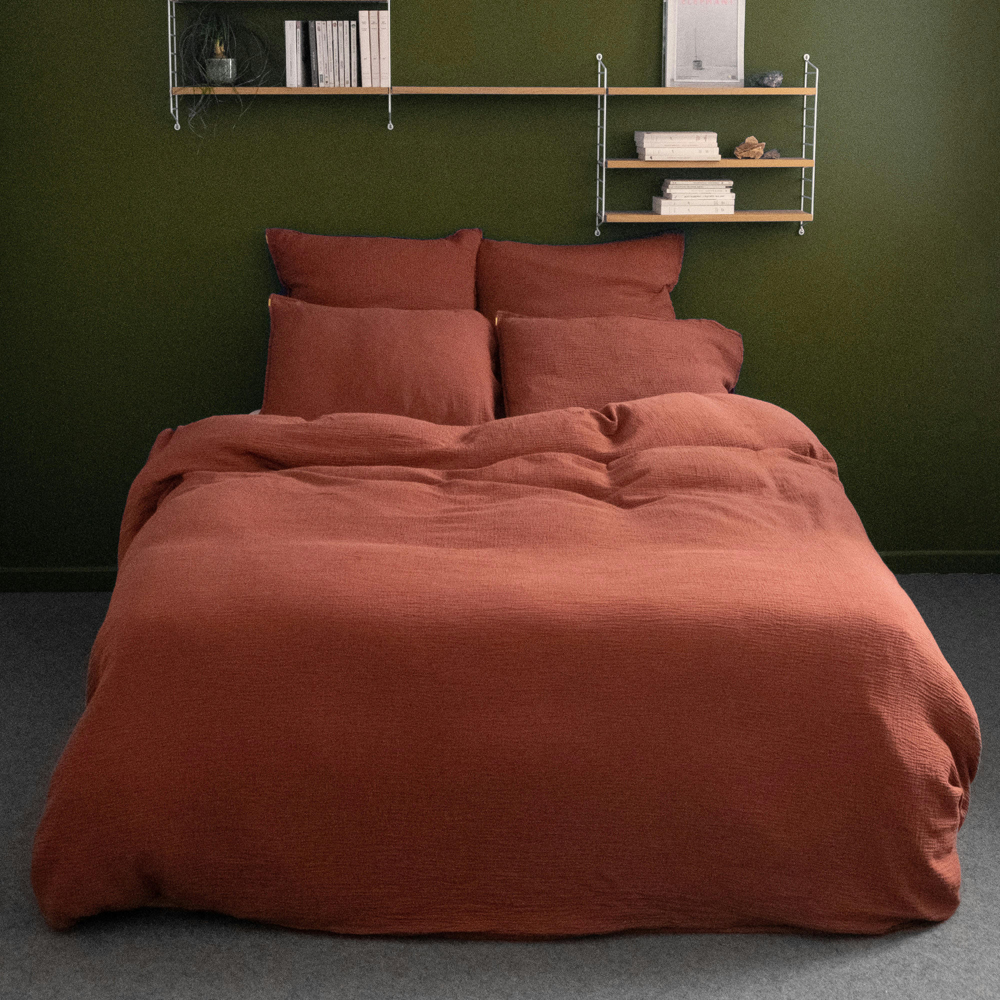 - Housse de couette en double gaze de coton rouille 140x200 cm