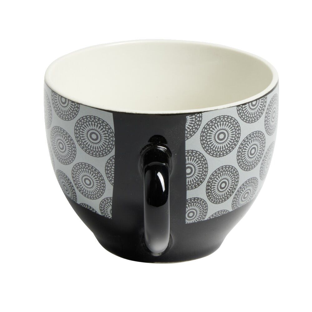 Tasse à café en porcelaine motif rosace noir blanc 22 cl