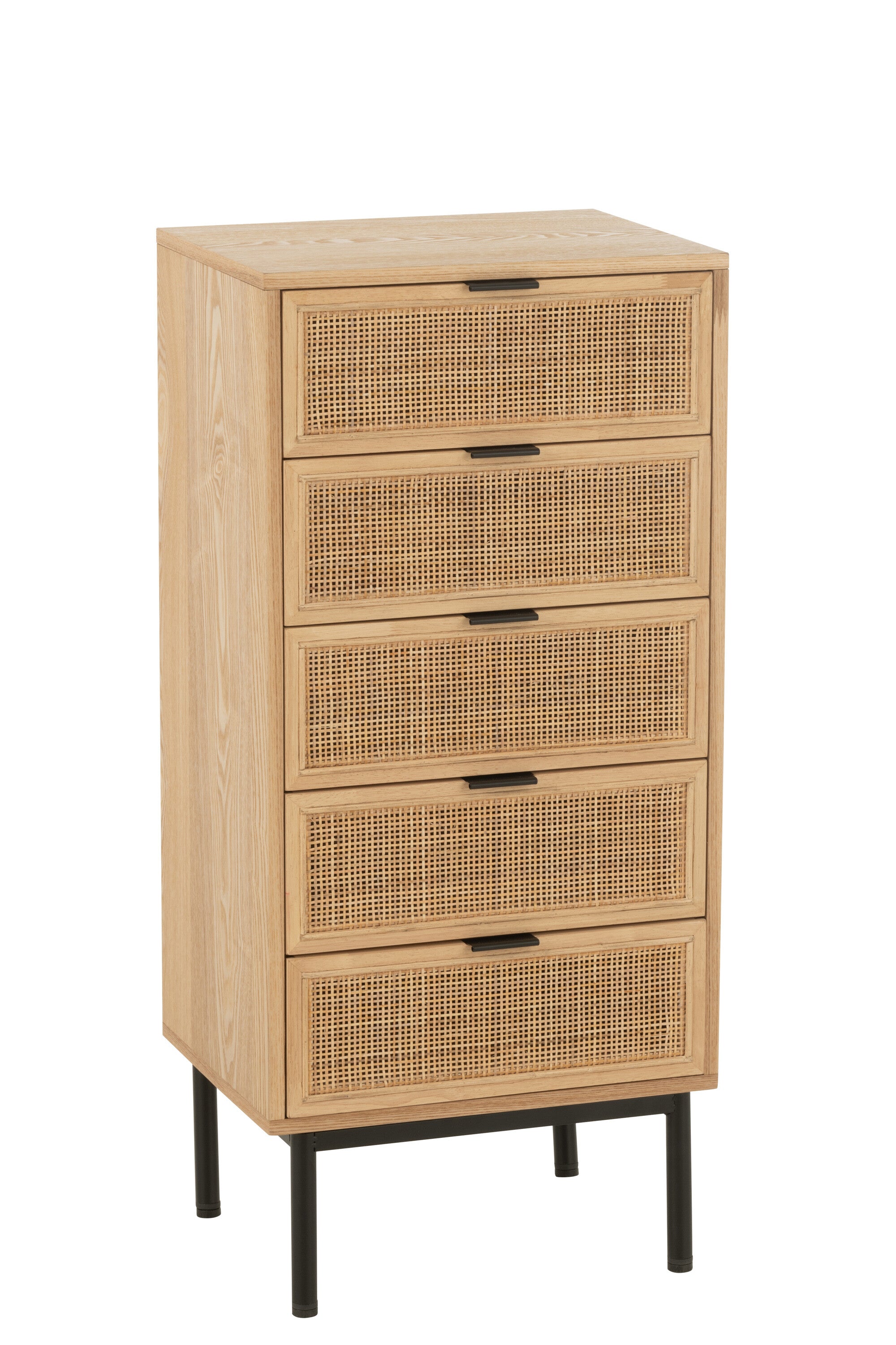 J-Line kast 5 Lades - hout metaal - naturel zwart