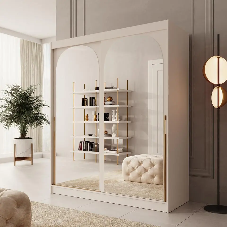 Meubella - Moniq - Kledingkast 2 schuifdeuren - Beige - 180x65x215 cm