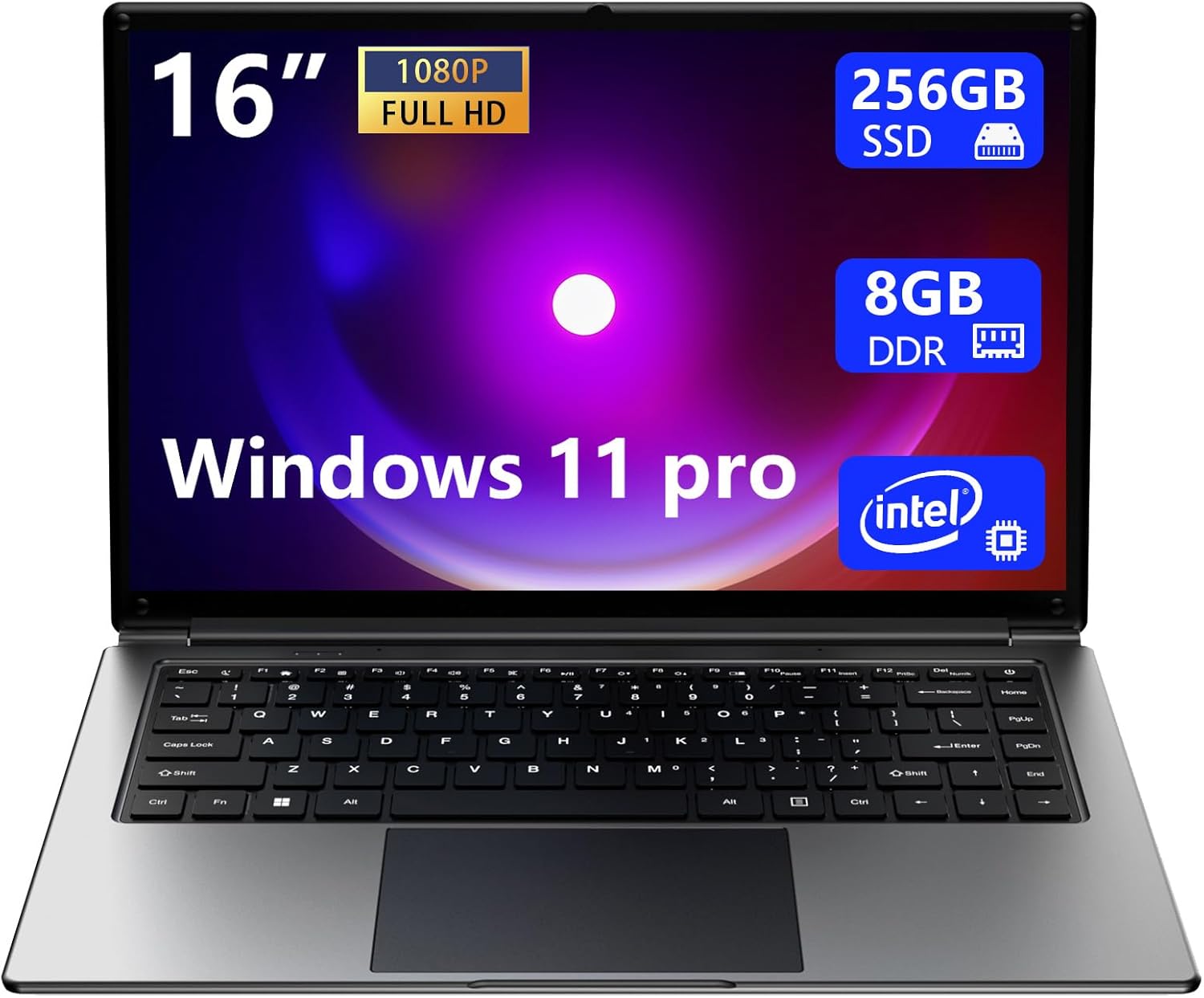 laptop 16-inch   8GB DDR 256GB SSD portable laptop computer  expandable to 1TB  Pentium quad-core CPU up to 2.64 GHz  9000mAh battery  interface  USB3.0 interface  dual-band WiFi  webcam  slim laptops