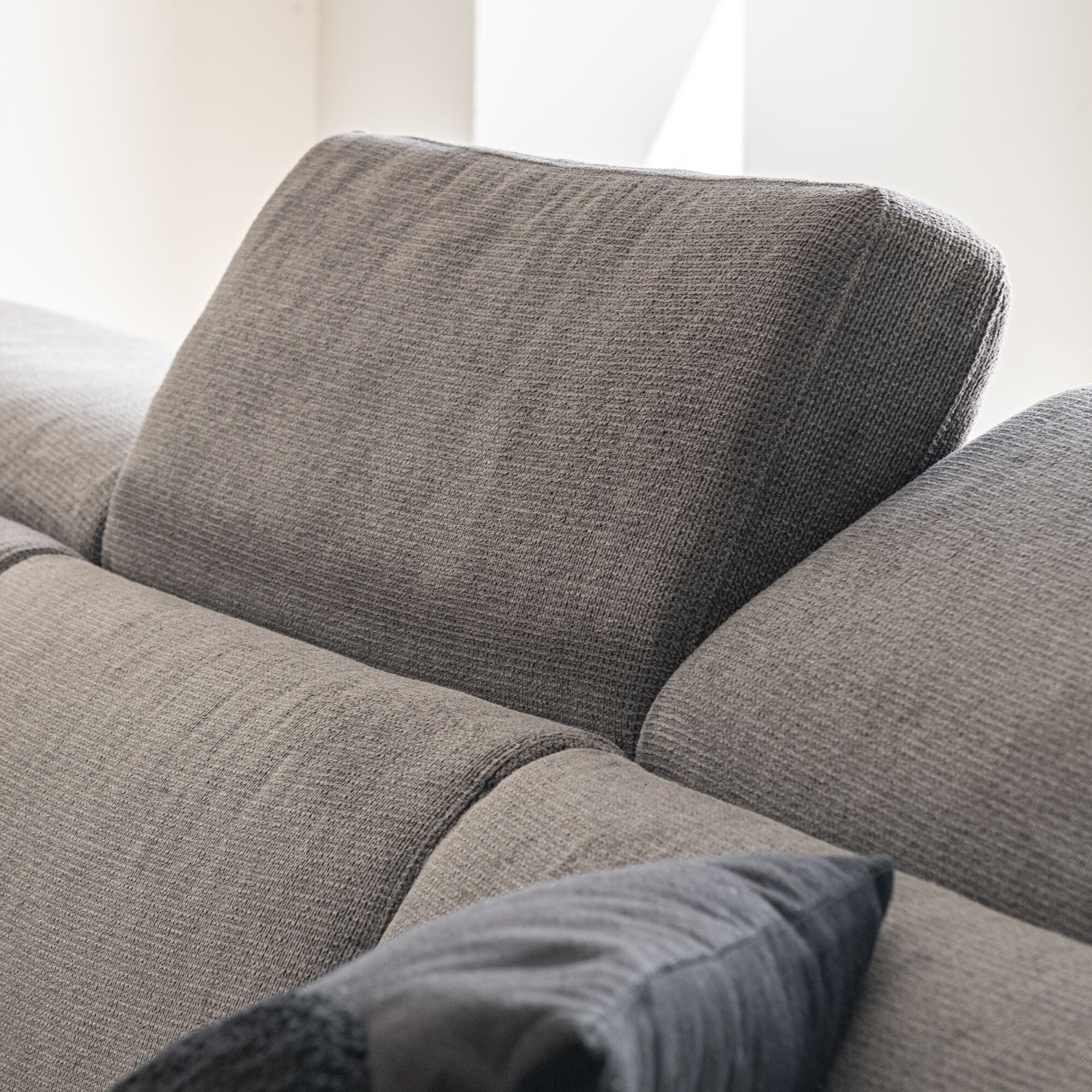 ORIGANO - Canapé d'angle gauche convertible avec coffre en tissu doux - gris