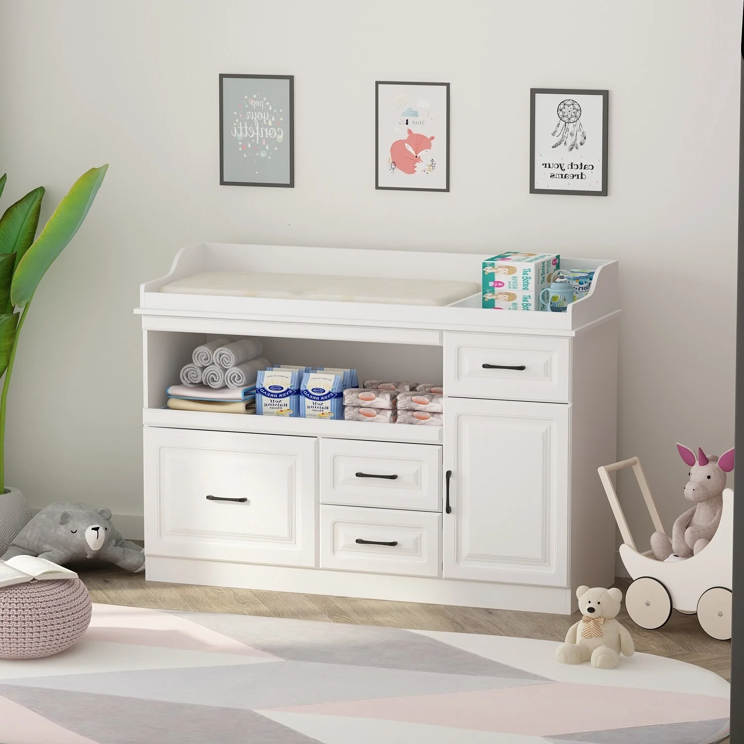 Nursery Dresser with Changing Table Top Changing Table Drawers Shelf
